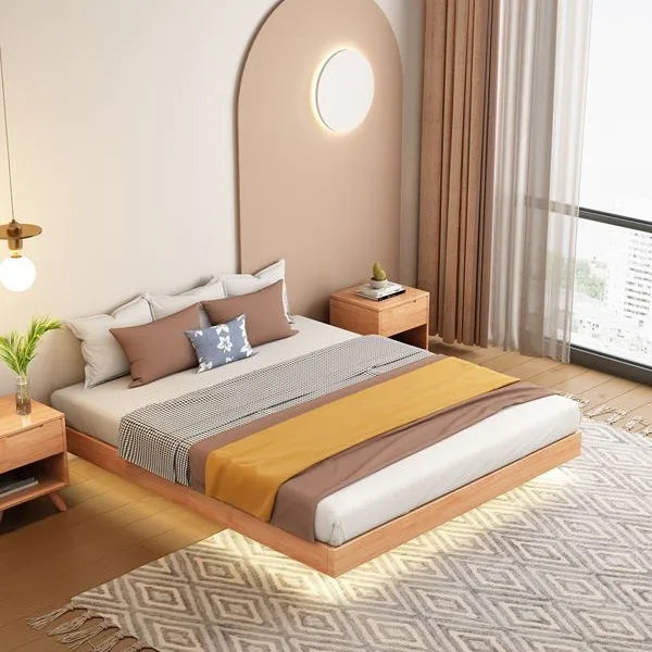 The product can be customized.Nordic Small-sized Tatami Bedless Simple Double 1.8m Platform Bed Bedroom Oak