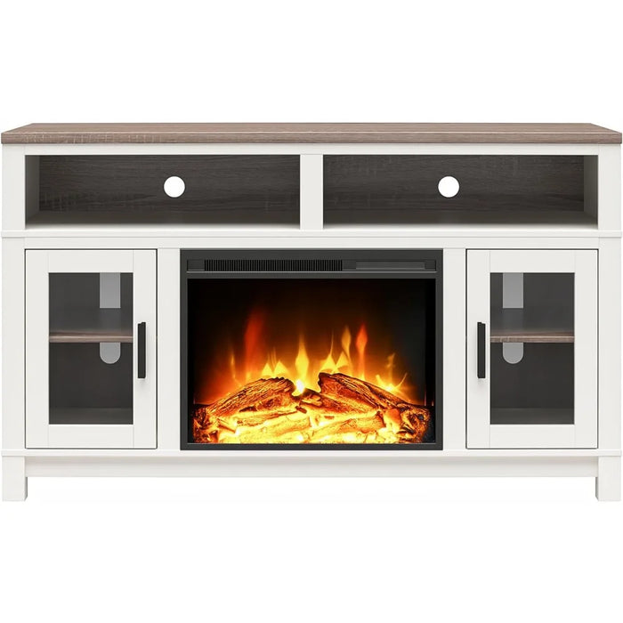 TV cabinet, electric fireplace TV bracket, suitable for white TV storage cabinets up to 60 inches wide