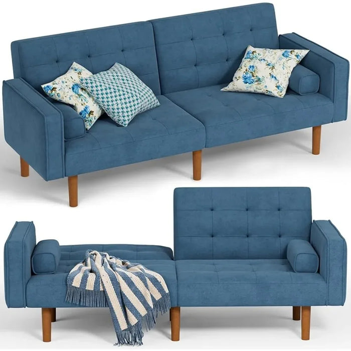 Living room sofa convertible combination futon sofa bed puff furniture fabric comfort home furniture, sea blue