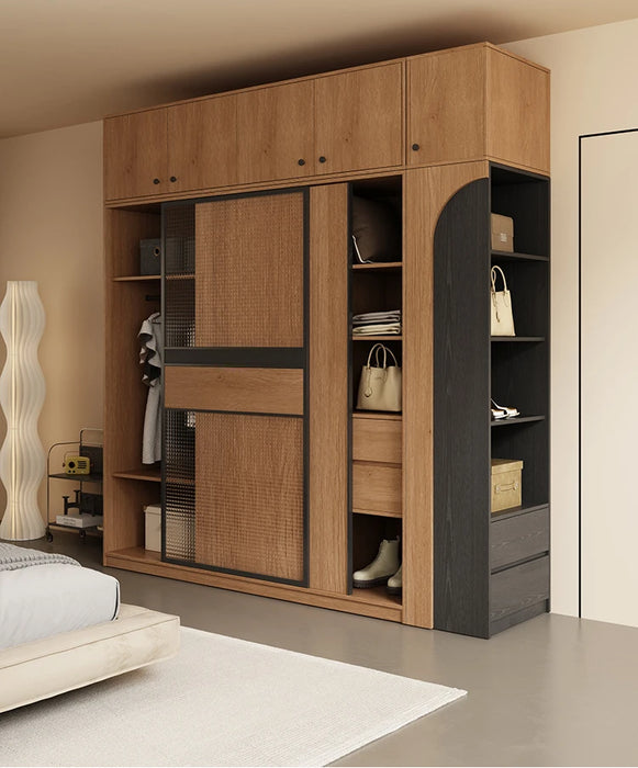 Nordic glass door solid wood wardrobe small bedroom large capacity combination locker wardrobe