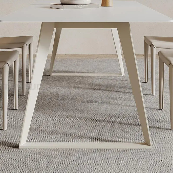 Mavisun Italian Dining Table Set 6 Chairs In Ivory Home Decore White Finish Sintered Stone Rock Plate Top Concise Kitchen Table