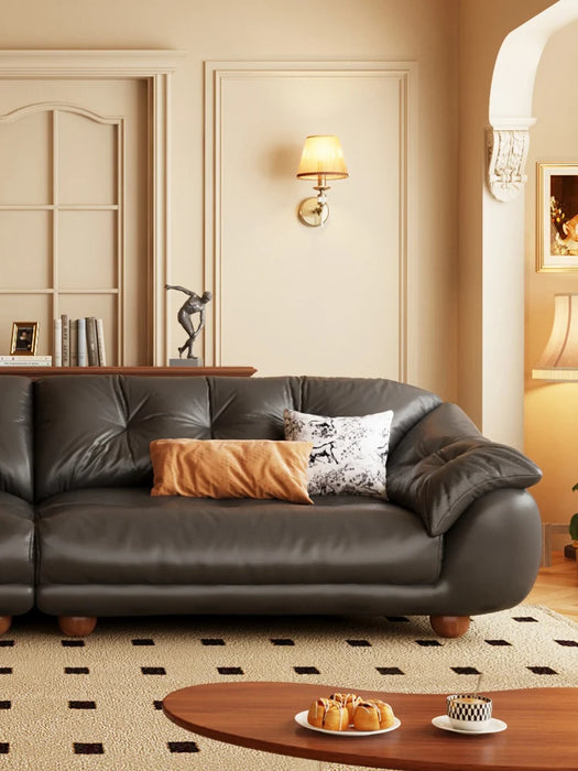 Sofa Vintage First Layer Cowhide Big Black Cow Black Straight Row Living Room Small Apartment Cloud Middle Ancient Sofa