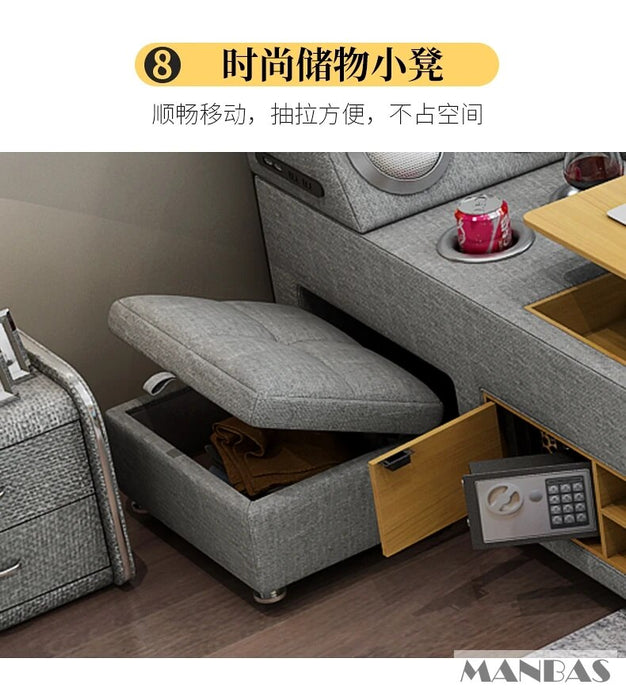 Linlamlim Tech Smart Bed 2 People - King Size Multifunctional Ultimate Bed Frame Queen with Genuine Leather,Bluetooth Speaker