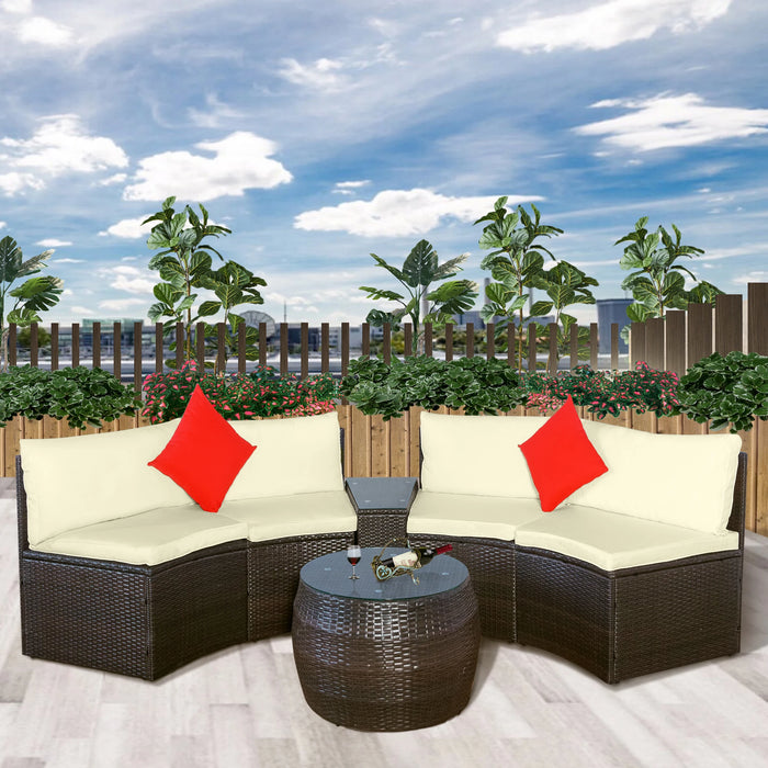 4-Piece Patio Furniture Set, Outdoor Half-Moon Sectional Furniture Wicker Sofa Set with Two Pillows and Coffee Table
