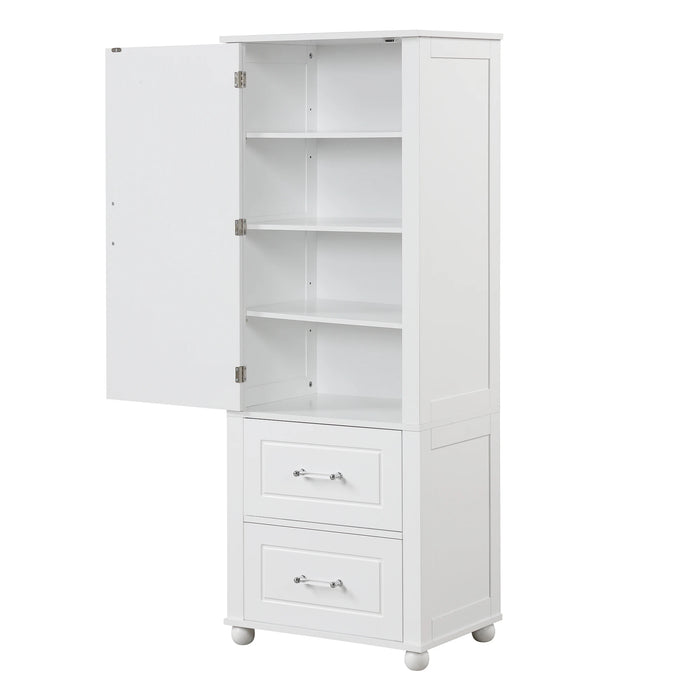 Tall Bathroom Storage Cabinet, Freestanding Storage Cabinet with Two Drawers and Adjustable Shelf, MDF Board with Painted Finish