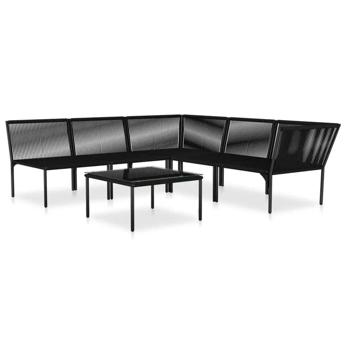 6 Piece Patio Lounge Set with Cushions Black PVC Outdoor Table and Chair Sets Outdoor Furniture Sets