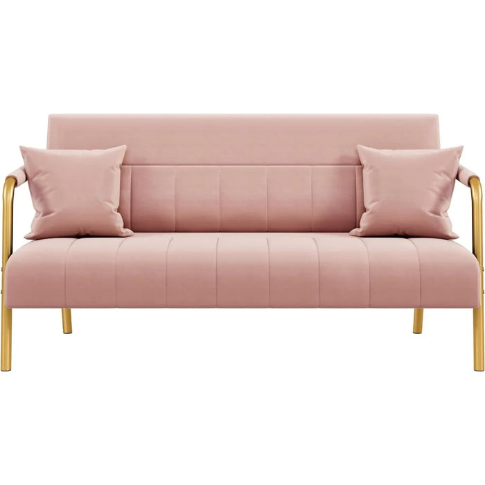 56.6″W Modern Loveseat 2 Seater Sofa Luxurious Velvet Fabric Couch Futon with Gold-Tone Metal Arms and Legs Sofa