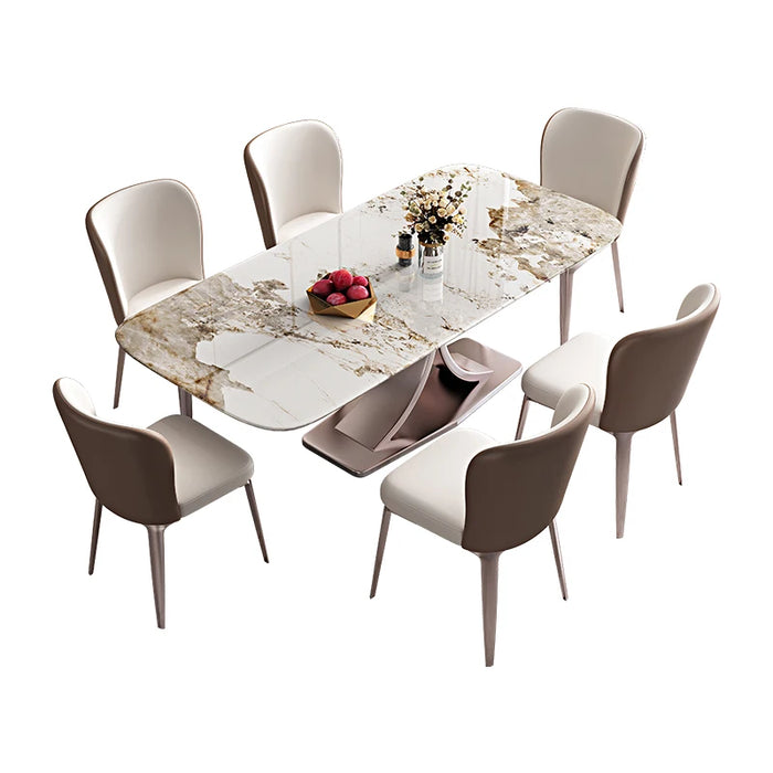 White Marble Dining Room Sets 6 Person Eclectic Luxurious Kitchen Table Chairs Set Complete Mesa Comedor Restaurant Furiture