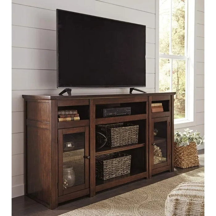 Harpan Traditional TV Stand Fits TVs up to 40", Adjustable Shelf and 2 Cabinets For Storage, W797-18, Brown，