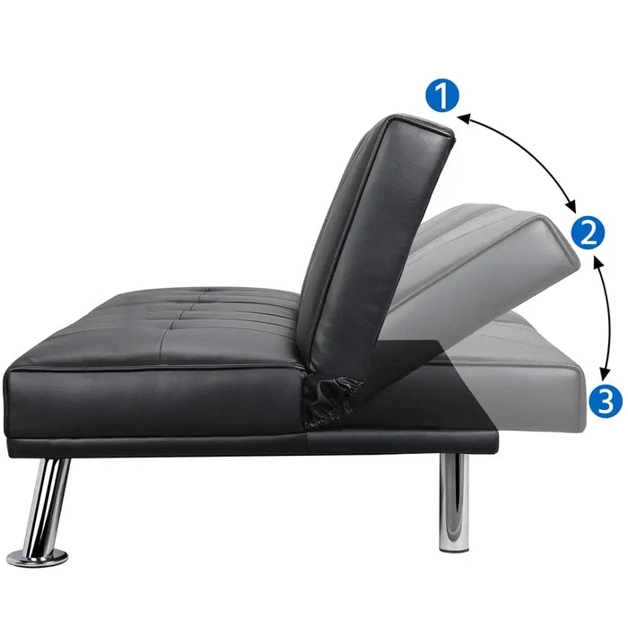 Modern Faux Leather Futon With Cupholders and Pillows Modern Sofas for Living Room Black Puffs Sofa Convertible Air Single Home
