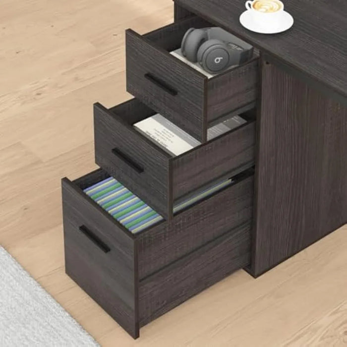 U Shaped Desk with Drawers, L Shaped Computer Desk with Storage Shelf, Large Reversible Wood Executive Home Office Desk