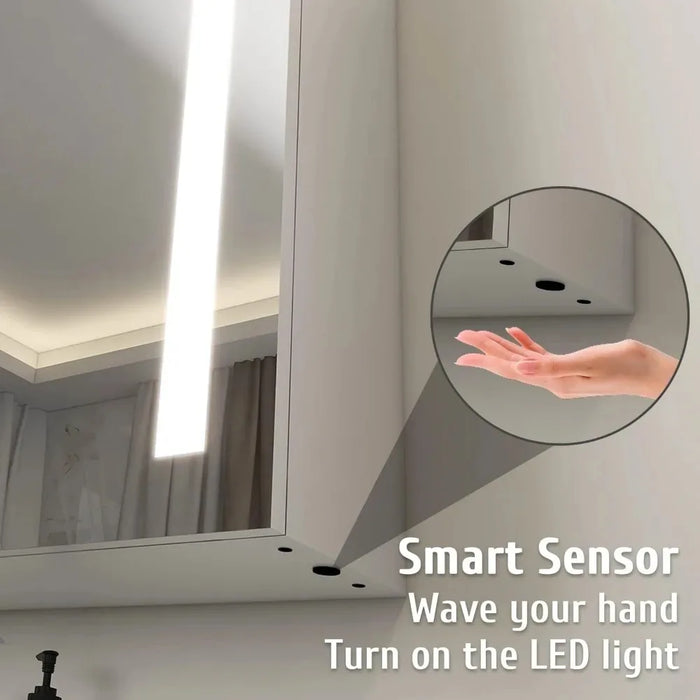 Led Mirror Bathroom Mirrors Aluminum Bathroom Cabinet With Sensor Switch Double Door Surface Mount Adjustable Shelf Fixture Home