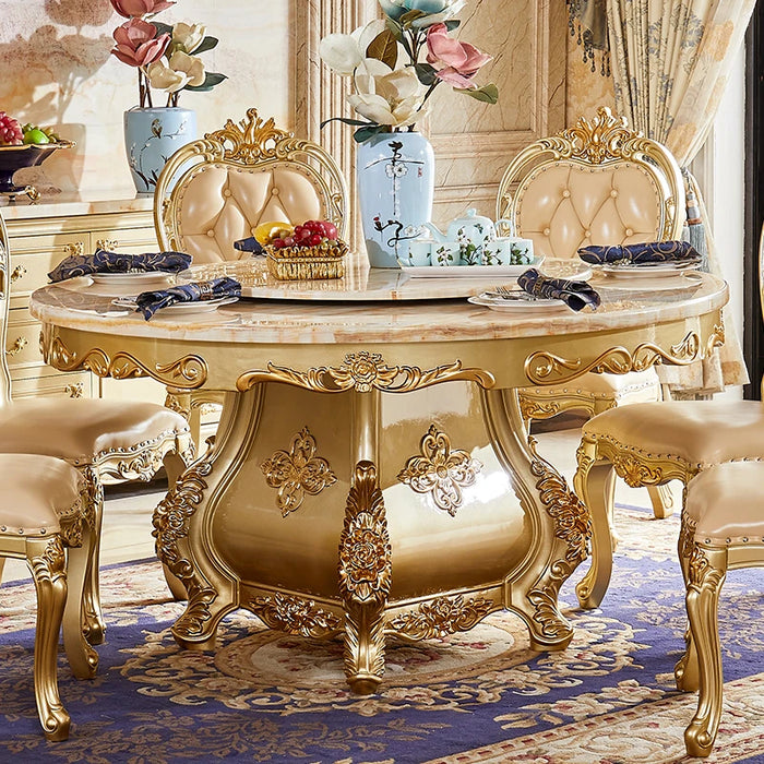 European style all solid wood villas, home dining hotels, marble dining tables and chairs with turntables