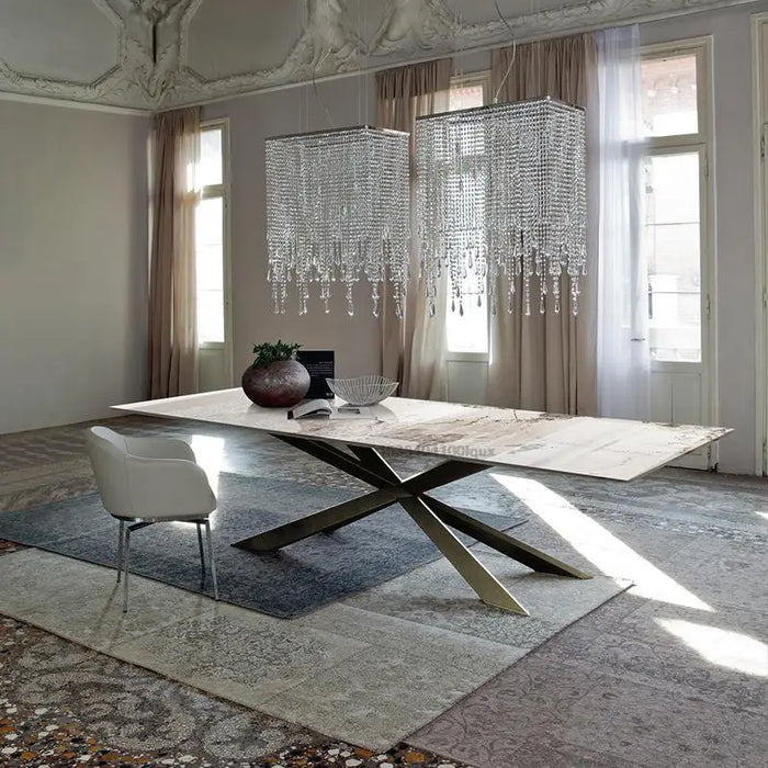 Italian Custom Light Luxury Rock Slab Kitchen Table And Chair Combination Modern Simple Rectangular Large Villa Dining Table Set