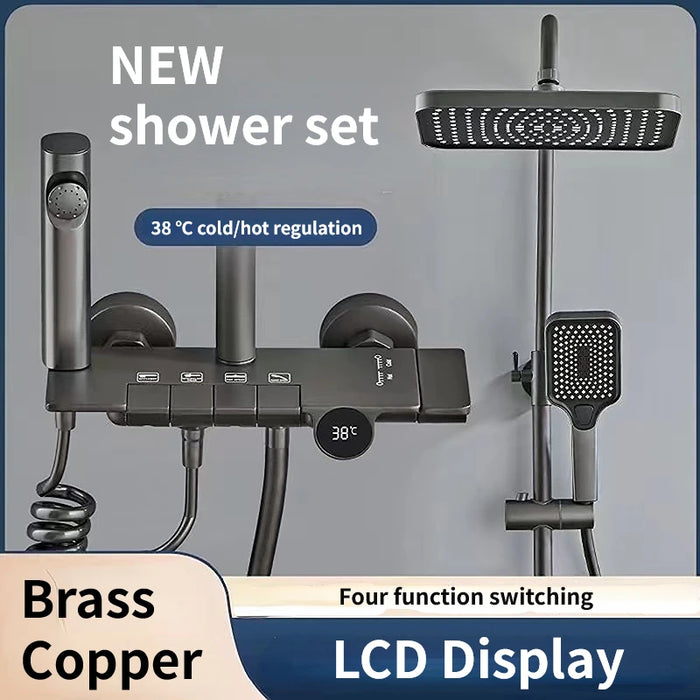 Bathroom Shower Full Set Black White Gray Bathtub Toilet System Rain Pressurized Digital LED Shower Sets Hot Cold Shower Faucet