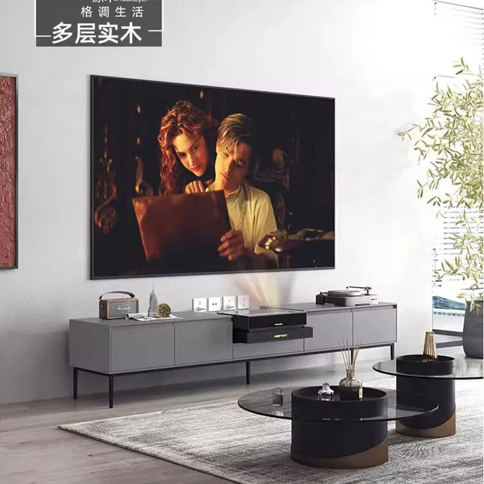 Modern Laser TV Cabinet Black Floor Telescopic Platform Consoles Solid Wood Table Luxury Meuble Tv Salon Living Room Furniture