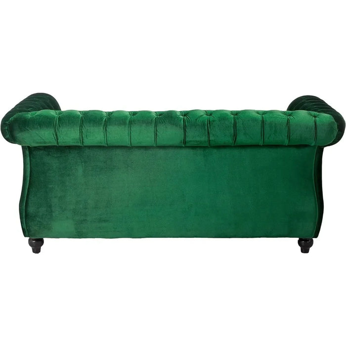Christopher Knight Home Karen Traditional Chesterfield Loveseat Sofa, Emerald and Dark Brown, 61.75 x 33.75 x 27.75