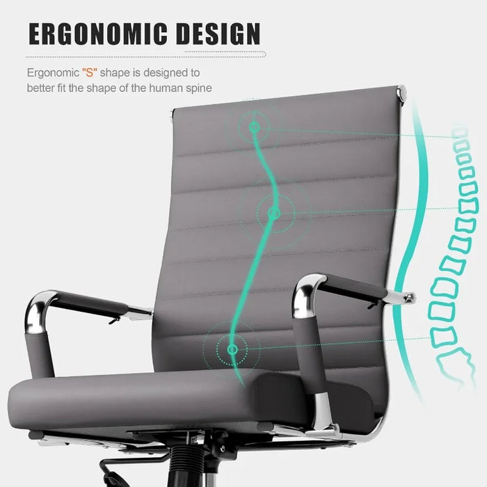 Okeysen Grey Office Desk Chair, Ergonomic Leather Modern Conference Room Chairs, Executive Ribbed Height Adjustable