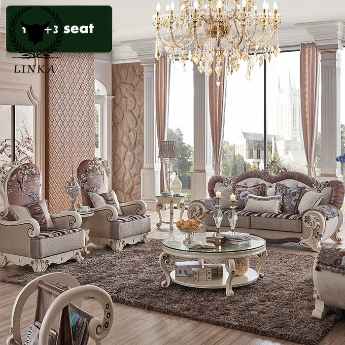 European sofa 1 + 2 + 3 seats + medium Table + 3 corner  / luxurious fabric  in the living room couch