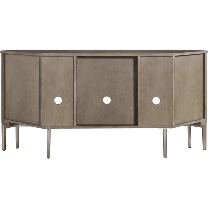 Leick Home 84388 Two Door Corner TV Stand with Open Center Storage and Metal Base for 62" TV's, Smoke Gray Wash/Pewter,Grey