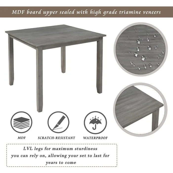 5-Piece Rustic Farmhouse Wood Dining Table Set for 4 with Upholstered Chairs
