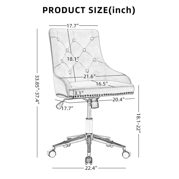 Modern Velvet Fabric Material Adjustable Height Revolving Home Office Chair With Gold Metal Legs Universal Wheels Furniture