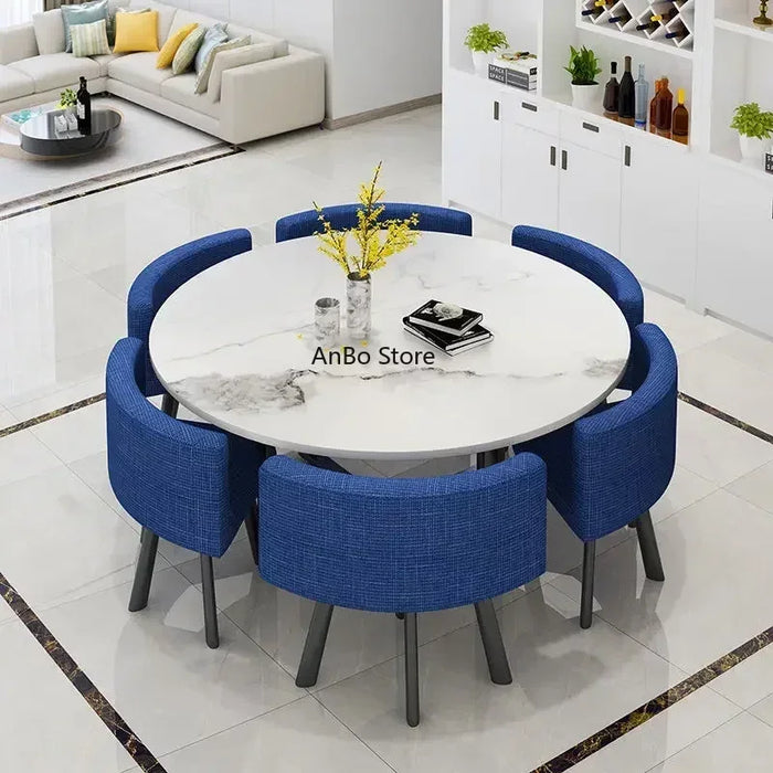 Commercial Store Negotiation Reception Home 6 People Round Simple Dining Table And Chair Combination Multifunction Furniture HY