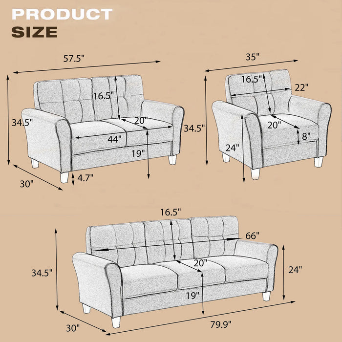 Modern Living Room Sofa Set Linen Upholstered Couch Furniture for Home or Office ,1+2+3-Seat,