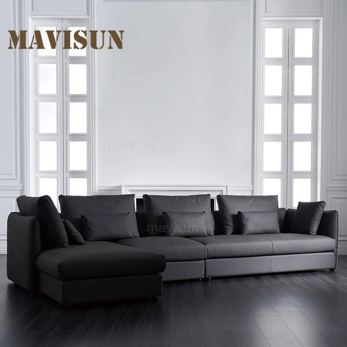 Modern Leather Corner Living Room Sofas Lazy Nordic Chaise Sets for Living Room Black Love Seat 3 Seat Pine Frame Home Furniture