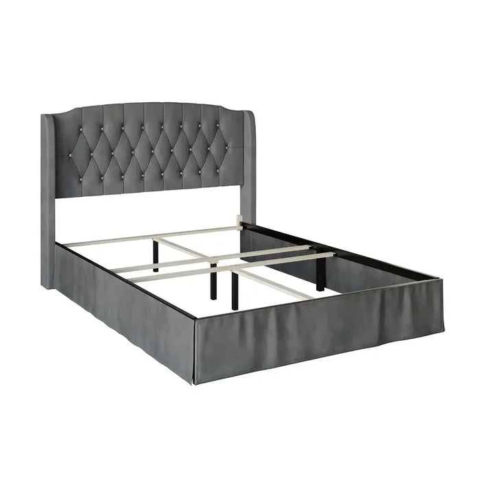 2 Piece Bedroom Set in Luxurious Velvet Wingback Panel Upholstered Bed queen size