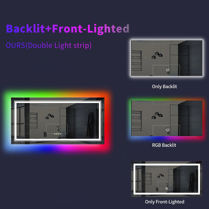 RGB LED Bathroom Mirror, Large Backlit Vanity Mirror with Lights, RGB Lighted Mirror for Wall, Anti- Fog, Dimmable , CRI 90