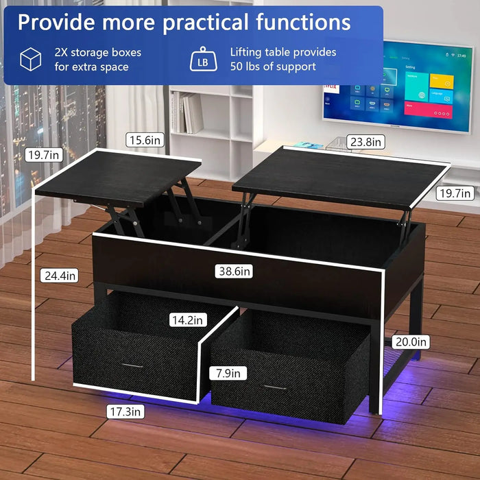 Hasipu Lift Top Coffee Table with Storage for Living Room LED Furniture 39.4",Modern Square Center Tables with USB Charging