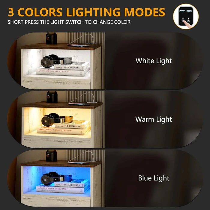 Night Stand With Drawers for Bedroom Nightstands Nightstand With Charging Station and USB Ports Furniture Home