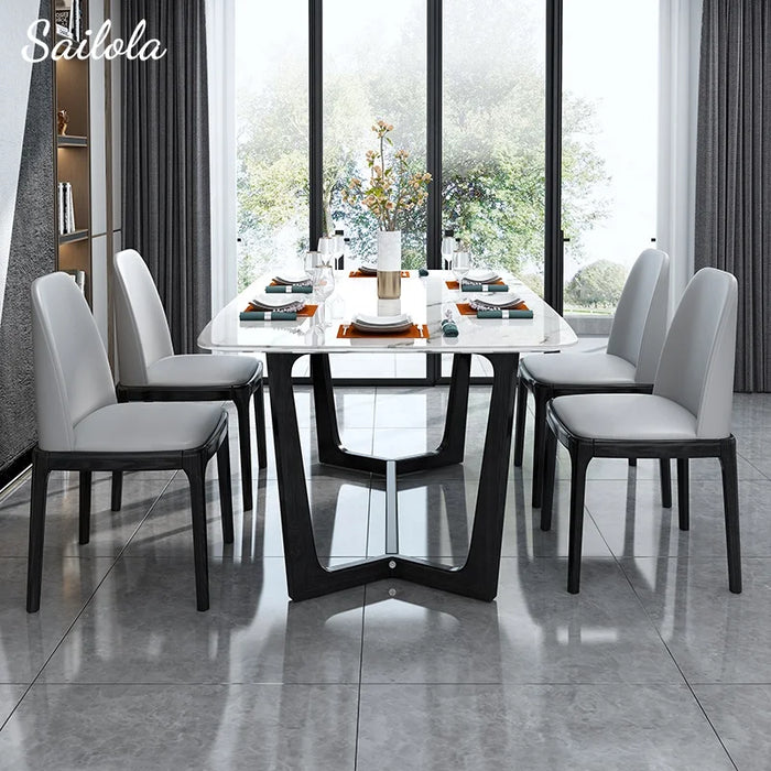 Luxury Dinner Table Set 6 Chairs Modern Dining Table Set Fashionable Marble Dining Table Hot Sale