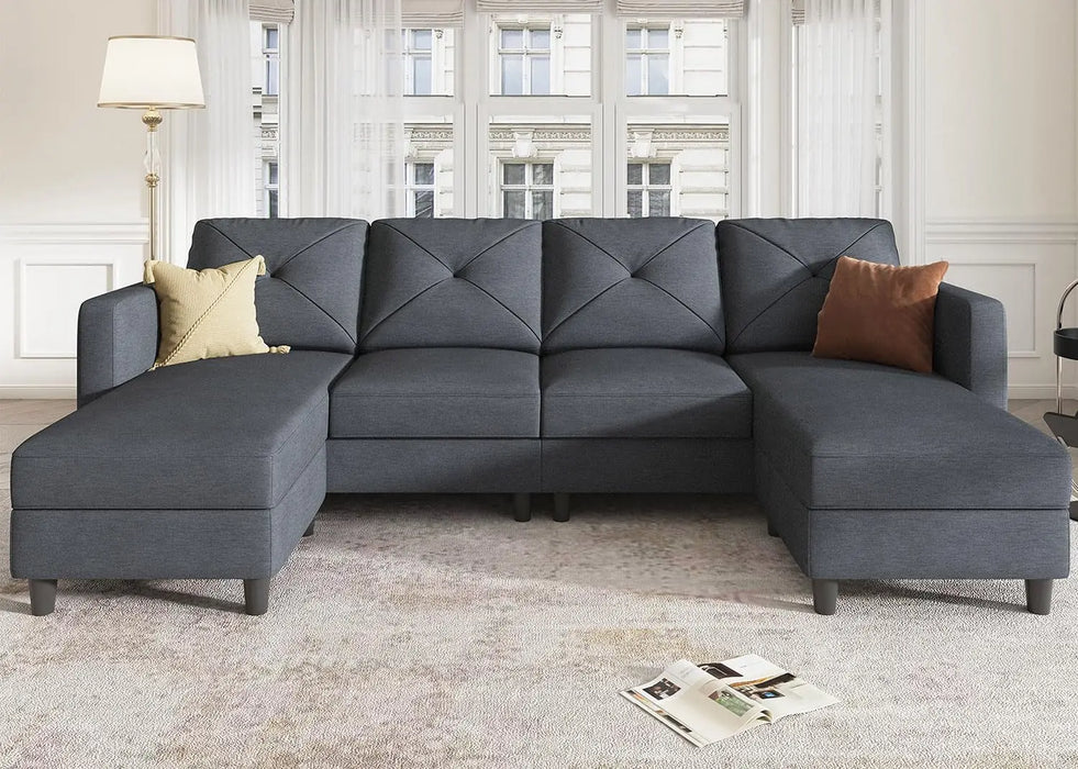 Convertible Sectional Sofa U Shaped Couch 4 Seat Sofa with Double Chaises for Living Room/Bedroom
