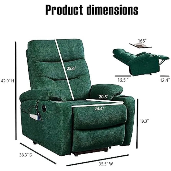 Luxury Living Room Sofa Bed 2 Side Pockets and Cup Holders Computer Chair 3 Positions Green USB Ports Cheap Relax Armchairs Sets