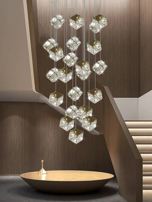 Square Crystal Modern Chandelier for Living Room Lobby Ceiling Luxury Loft Hanging Light Villa LED Lighting Staircase Chandelier