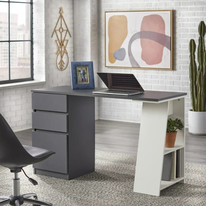 Como Writing Desk with 3 Storage Drawers, White computer desk  office desk