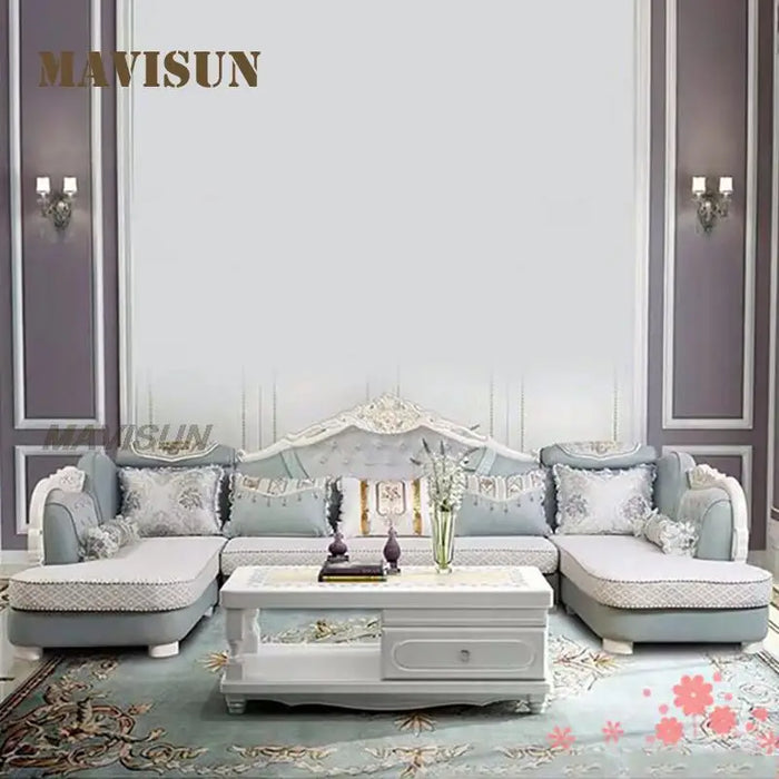Northern Europe Style Living Room Reception Sofa Luxury Large Apartment Modern Fabric Leather Solid Wood U-Shaped Furniture Sofa