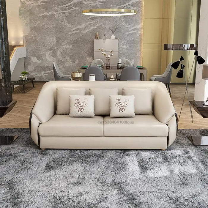 Large Villa Minimalist Sofa Set Leather Sofa Single Love-Seat 3 Seat Lounge Couch Italian Living Room Upholstered Armchair