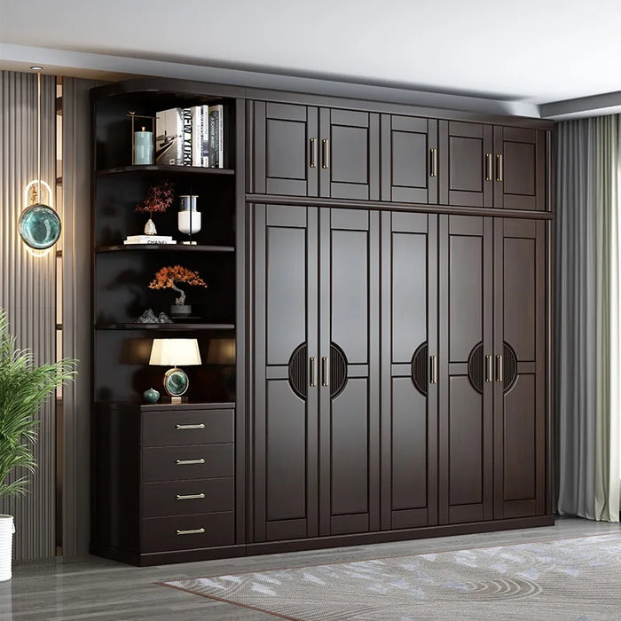 New Chinese solid wood wardrobe home bedroom coat cabinet Modern simple storage log cabinet