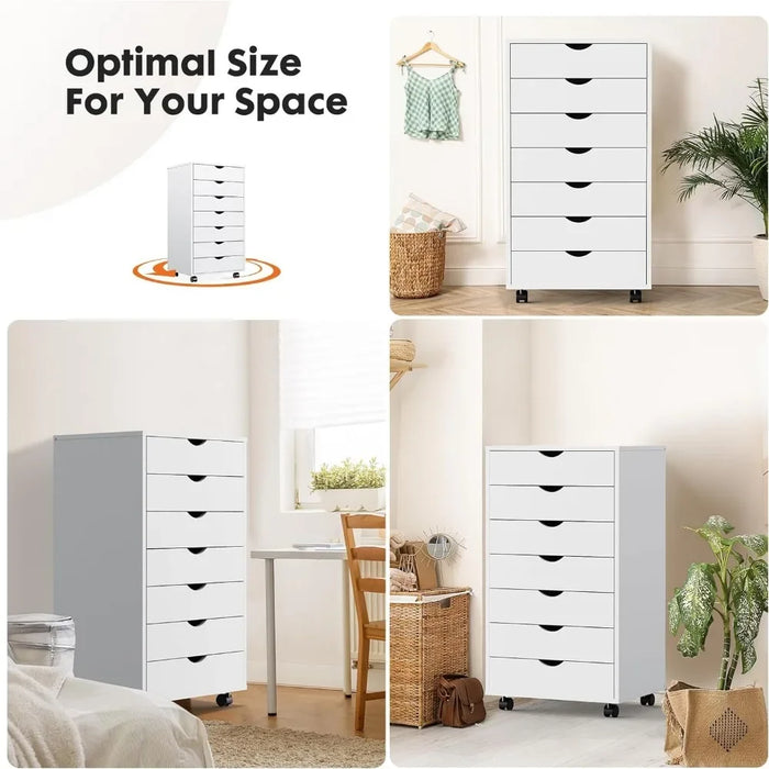 7 Drawer Chest - Dressers Storage Cabinets Wooden Dresser White Mobile Cabinet with Organization Furniture for Office, Home