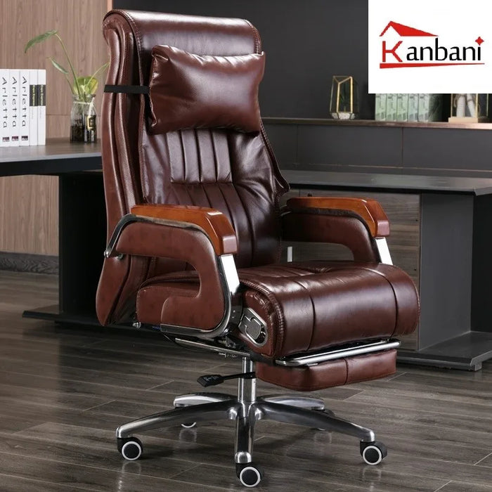 Kanbani Cowhide Boss Executive Business Office Chair Reclining Massage  Comfortable Sedentary Chair Free Shipping
