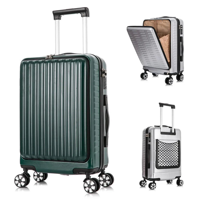 NEW fashion travel suitcase with wheels 20'' carry on luggage small bag rolling luggage front open trolley case travel bag 10 kg