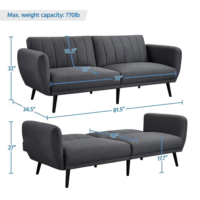 Alden Design Fabric Convertible Ribbed Futon Sofa Bed, Gray, Living Room Furniture, Sofa Bed