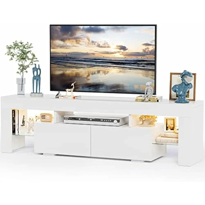 TV Stand with LED Lights, Entertainment Center Media and Open Shelf Console Table Storage Desk ，up to 75 Inch TV