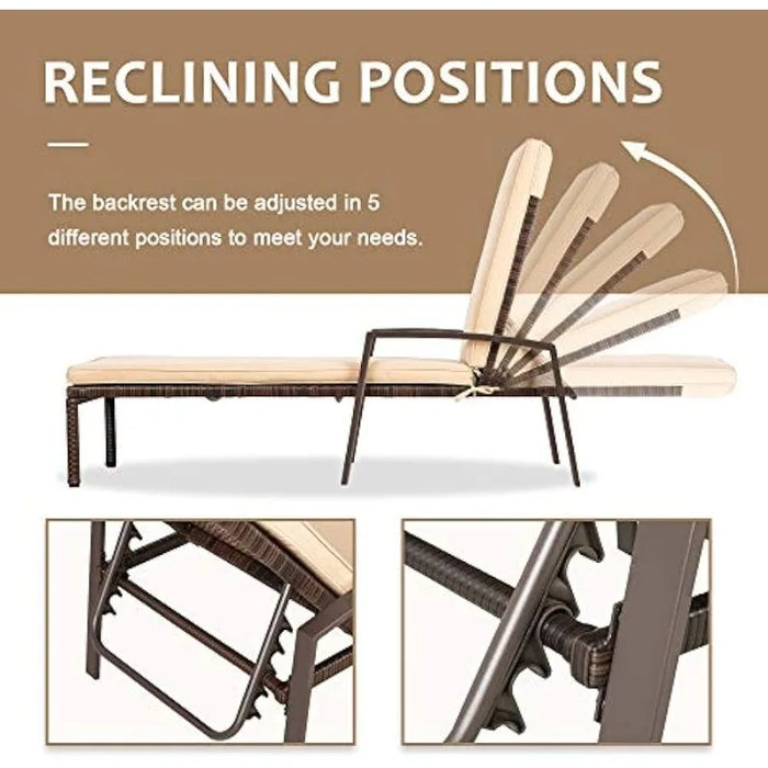 Patio Chaise Lounges with Thickened Cushion, PE Rattan Steel Frame Pool Lounge Chair Set for Patio Backyard Porch Garden