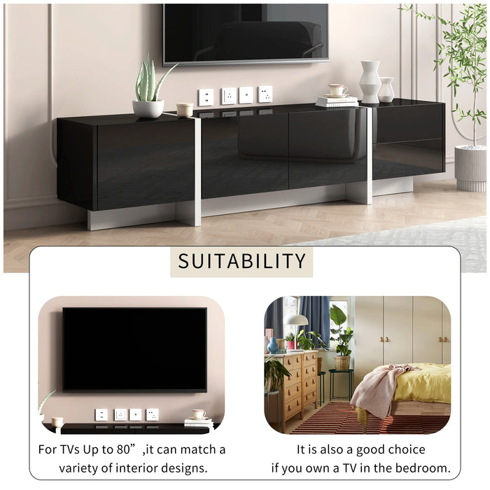 White&Black Modern Rectangle Design TV Cabinet Stand Unique Style TV Console Table for TVs Up to 80" with High Gloss UV Surface