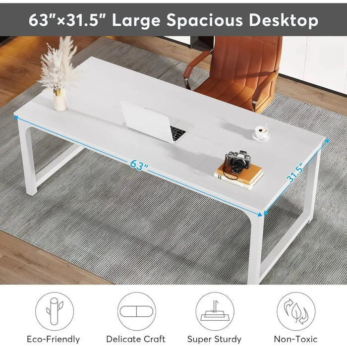 Modern Computer Desk, 63 x 31.5 inch Large Executive Office Desk Computer Table Study Writing Desk Workstation for Home Office,