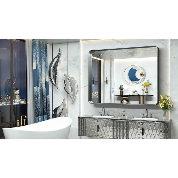 TokeShimi 48x40 Inch Wall Mirror Black Bathroom Vanity Mirror with Metal Frame Aluminum Alloy Soft Rounded Corner for Modern